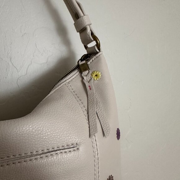 The Sak Sequoia Leather Hobo Bag Cream Embroidered Flowers Floral Purse - Picture 9 of 11